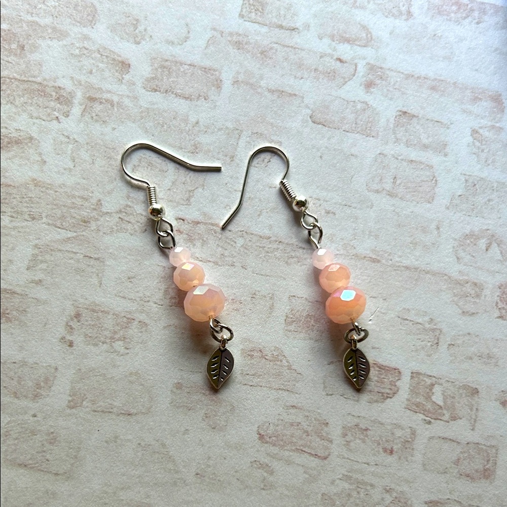 Elegant Pink Beaded Earrings with Leaf Charm dangle earrings